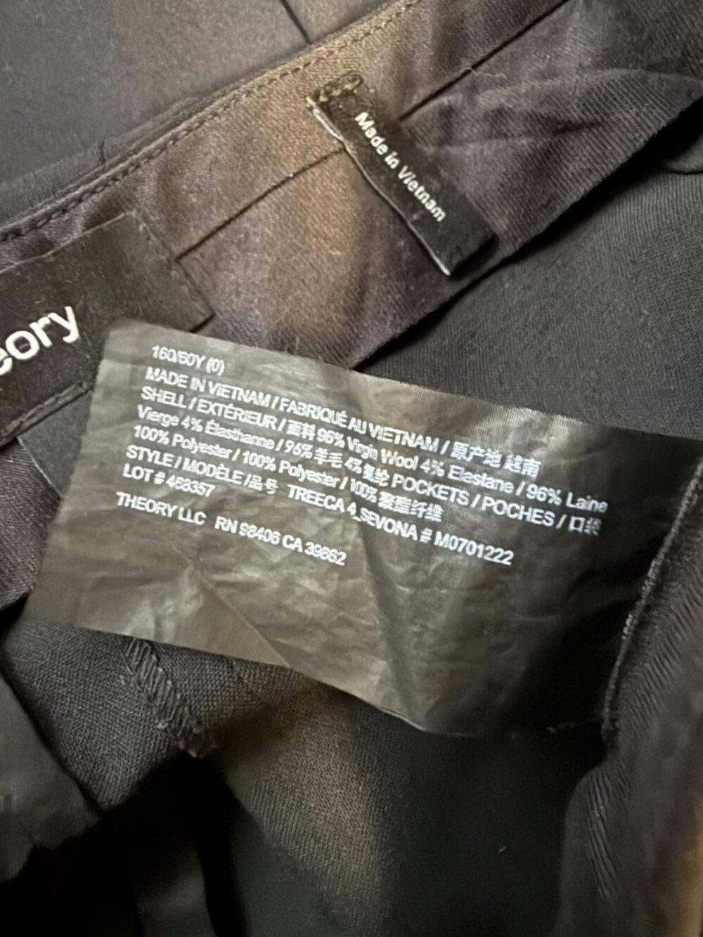 Theory Treeca 4 Sevona Wool Trousers Black Womens 0 - Picture 5 of 7